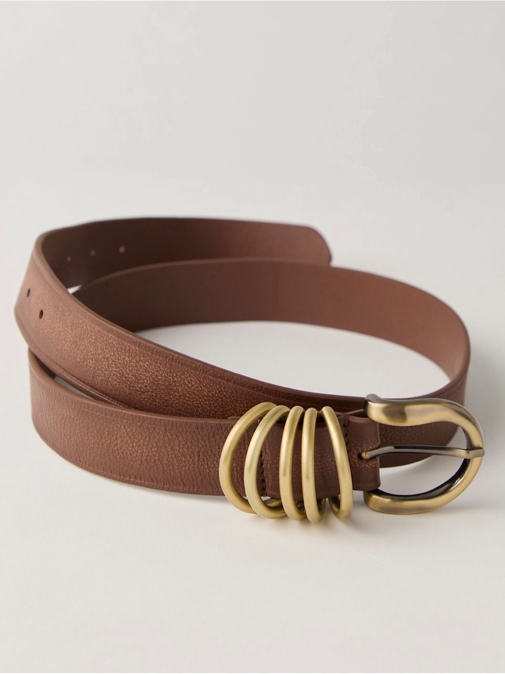 Like New Free People Rori Leather Belt in Cognac with Gold-Tone Ring Accents